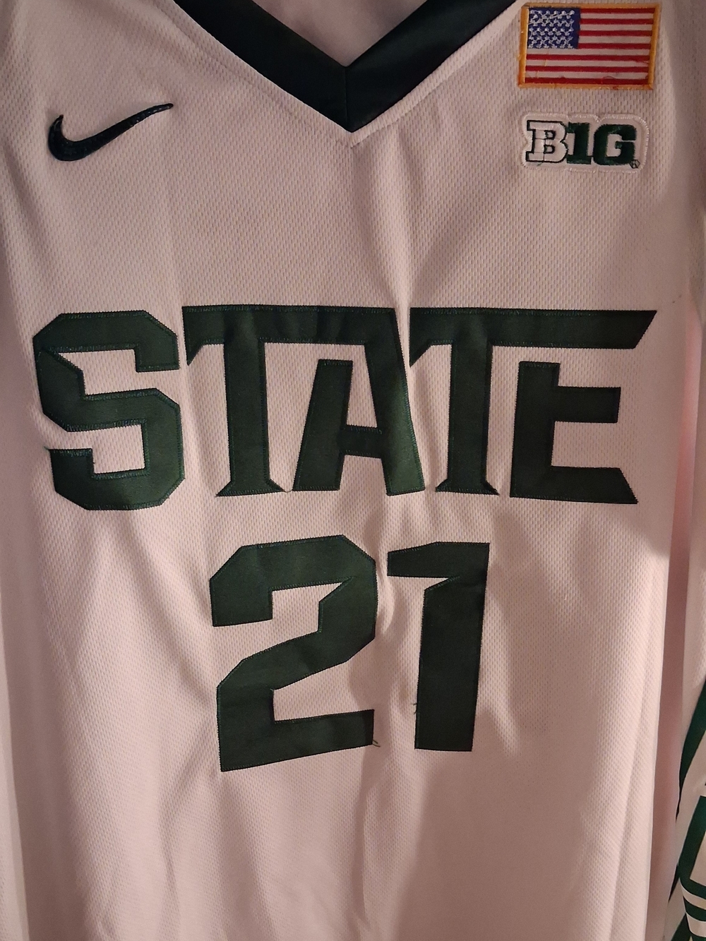 Nike Michigan State Authentic White and Dark Green "STATE" #21 Basketball Jersey